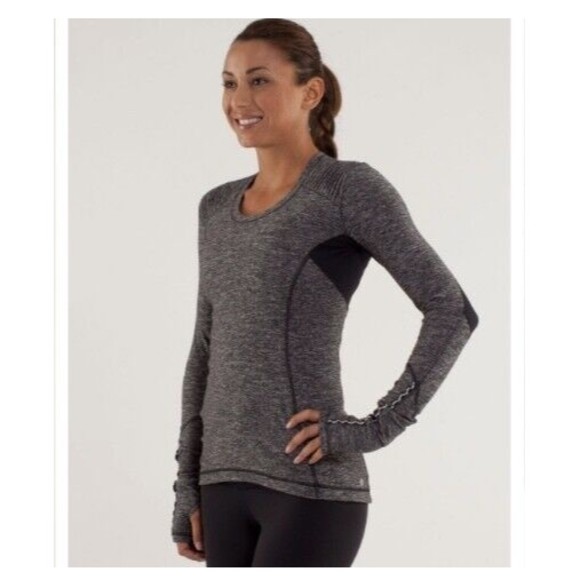 EUC LULULEMON Star Runner Rulu LS Top Size 6 Pleated Shoulder Black Heathered - Picture 1 of 6